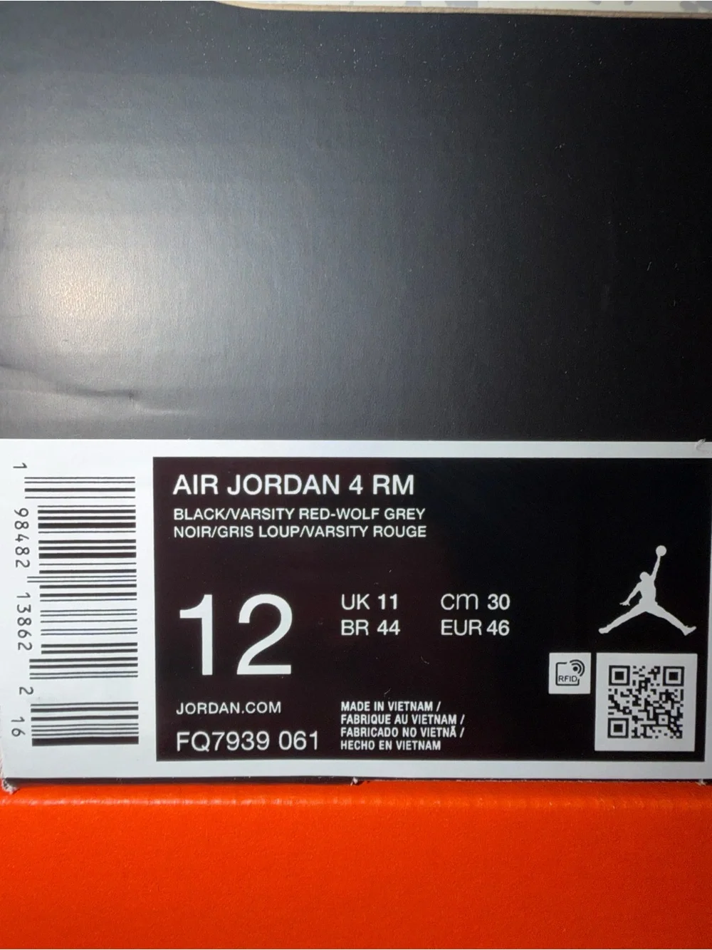 Air Jordan 4 RM Black Varsity Red FQ7939-061 Men’s Size 12